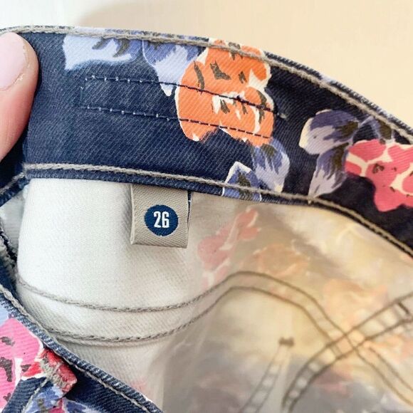 CITIZENS OF HUMANITY Blue Floral MANDY High Waist Retro Slim Roll Up Jeans 26 - Picture 11 of 12